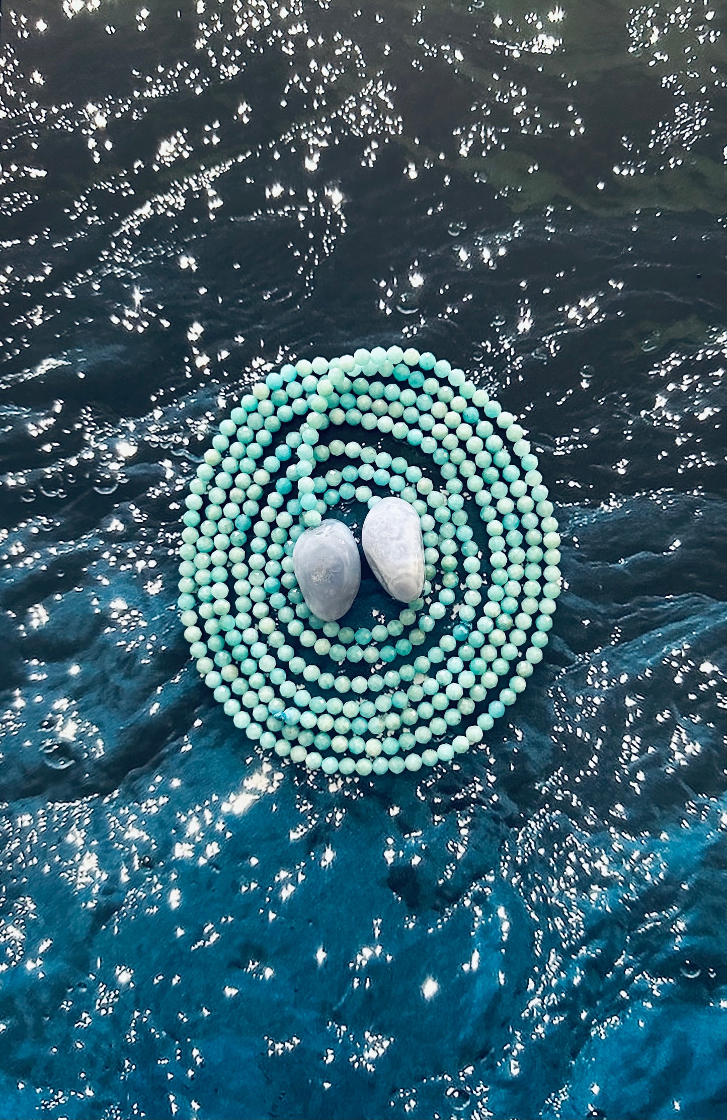 Amazonite beads with Calcedony ends