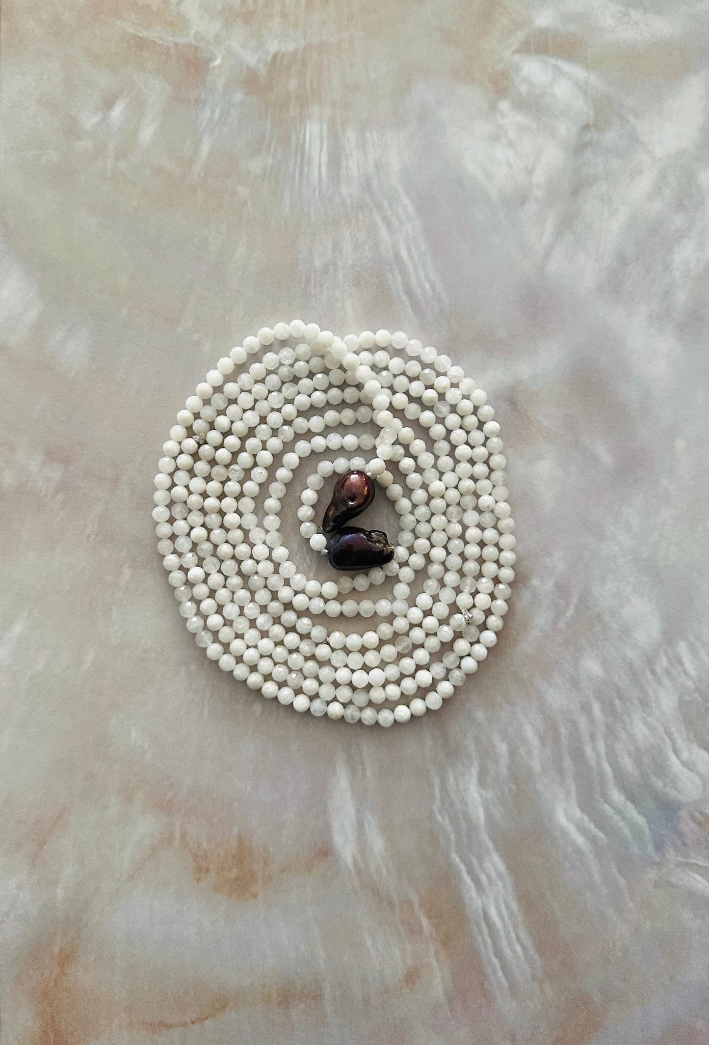 Moonstone beads with Fresh Water Pearl ends