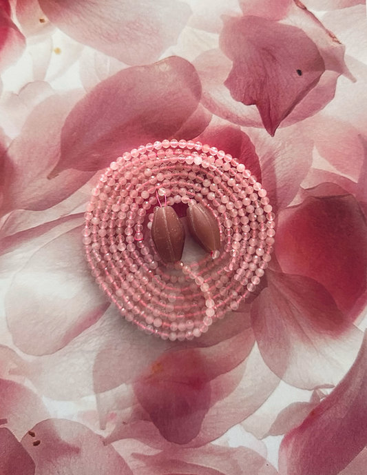 Rose Quartz beads with melon shaped ends