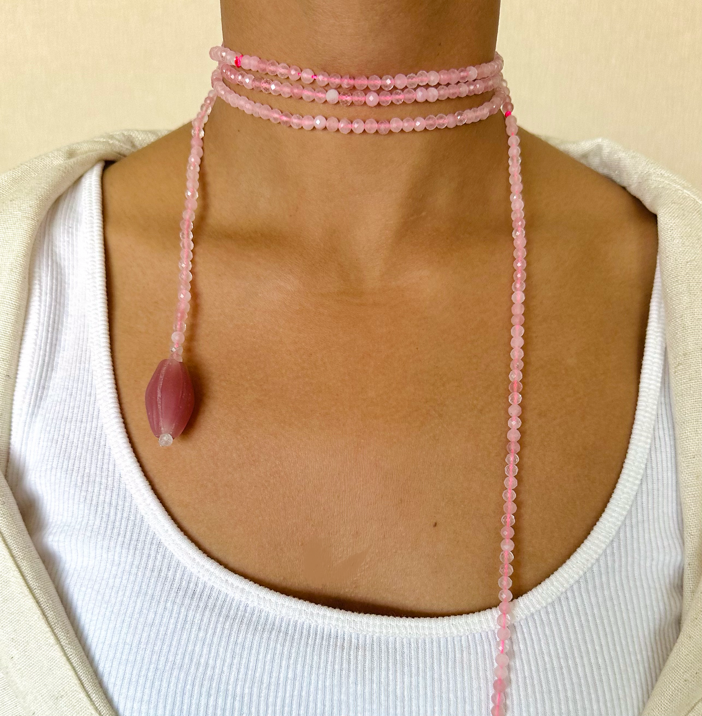 Rose Quartz beads with melon shaped ends